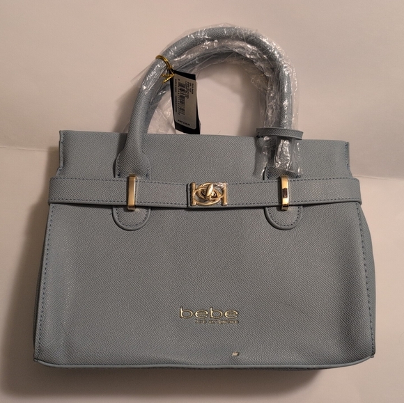 Bebe Evie Small Satchel Handbag Light Blue Women’s Purse NWT Bag FLAWS/READ - Picture 2 of 10